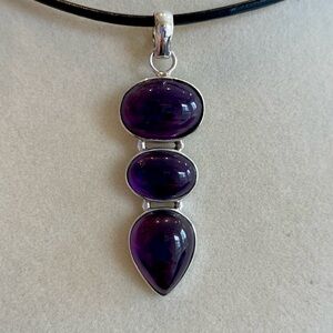 Amathyst and Silver pendant. 1.5” long. NEW